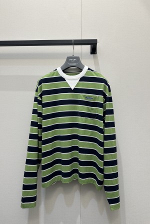 프라다(Prada) 그린·네이비 배색 스트라이프 긴팔 티셔츠 의류