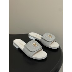 샤넬(Chanel) 데님 퀼팅 더블C 체인 슬리퍼 샌들 신발 플랫