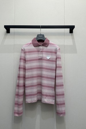 PRADA 프라다 삼각 로고 스트라이프 긴팔 카라 티셔츠 의류
