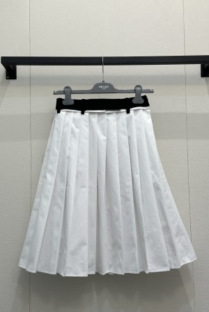 PRADA 프라다 로고 포인트 고허리 플리츠 주름 롱 스커트 치마 의류