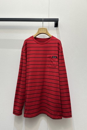 miumiu 미우미우 레드 스트라이프 라운드 긴팔 티셔츠 의류