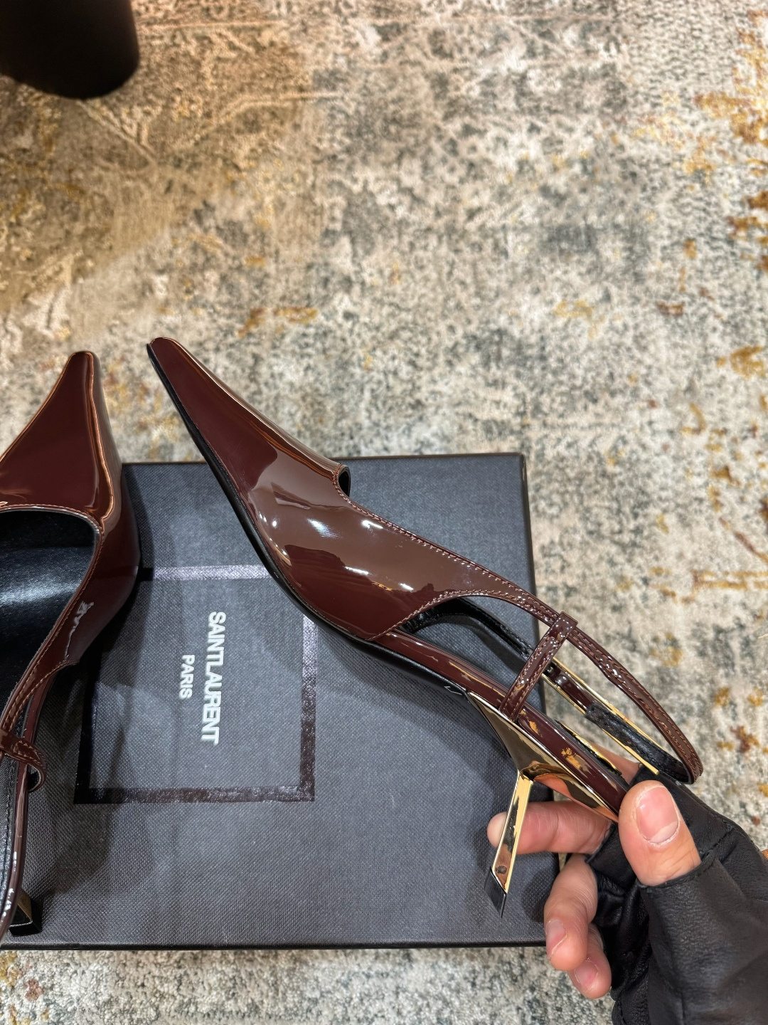 YSL 생로랑 페이턴트 미들 펌프스 힐 구두 신발 5.5cm