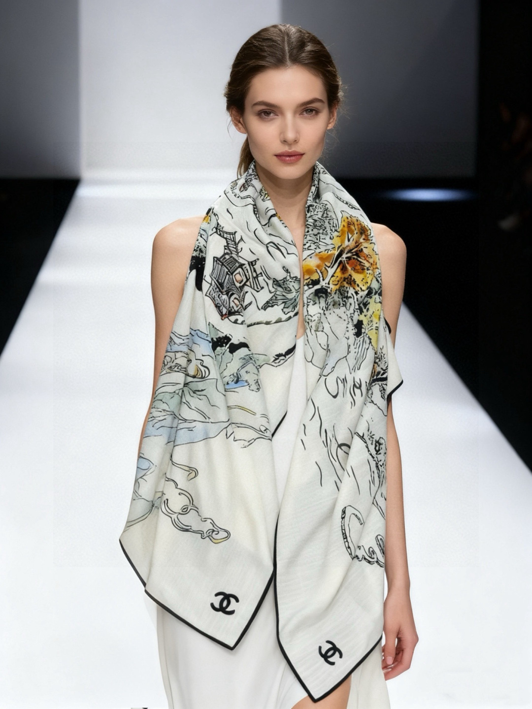 샤넬(CHANEL) 아뜰리에 컬렉션 캐시미어 실크 목도리 스카프