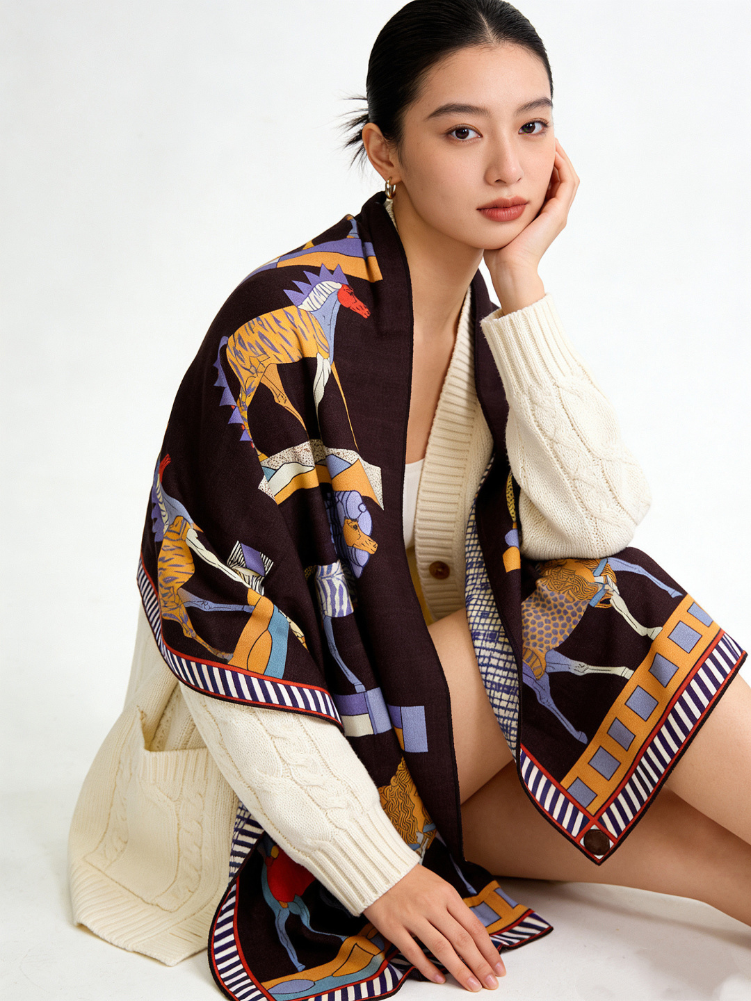 에르메스(HERMES) 풀 스피드 캐시미어 실크 목도리 스카프