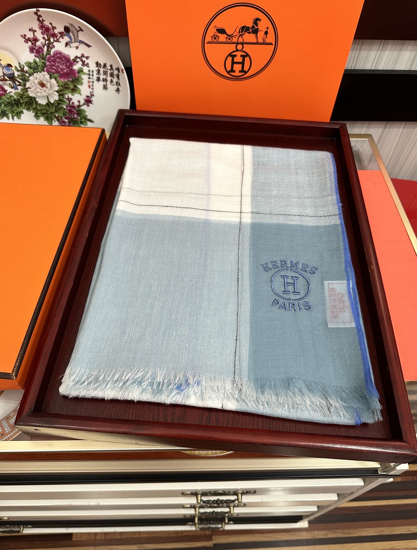 에르메스(HERMES) 체크 캐시미어 목도리 스카프