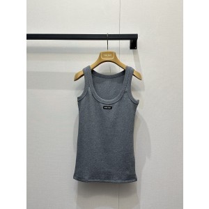 미우미우(MIU MIU) 리브드 코튼 슬리브리스 탑 의류