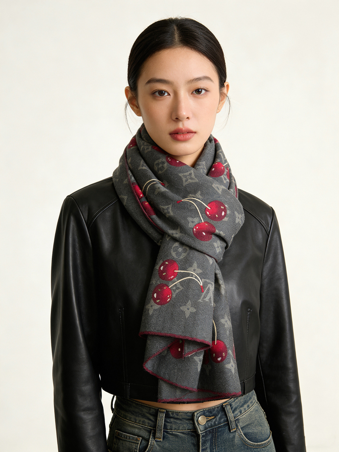 루이비통(LV) × 무라카미 타카시 모노그램 체리 롱 스카프 목도리 스카프