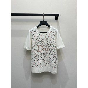 디올(DIOR) 플라워 자수 캐시미어 반팔 니트 의류