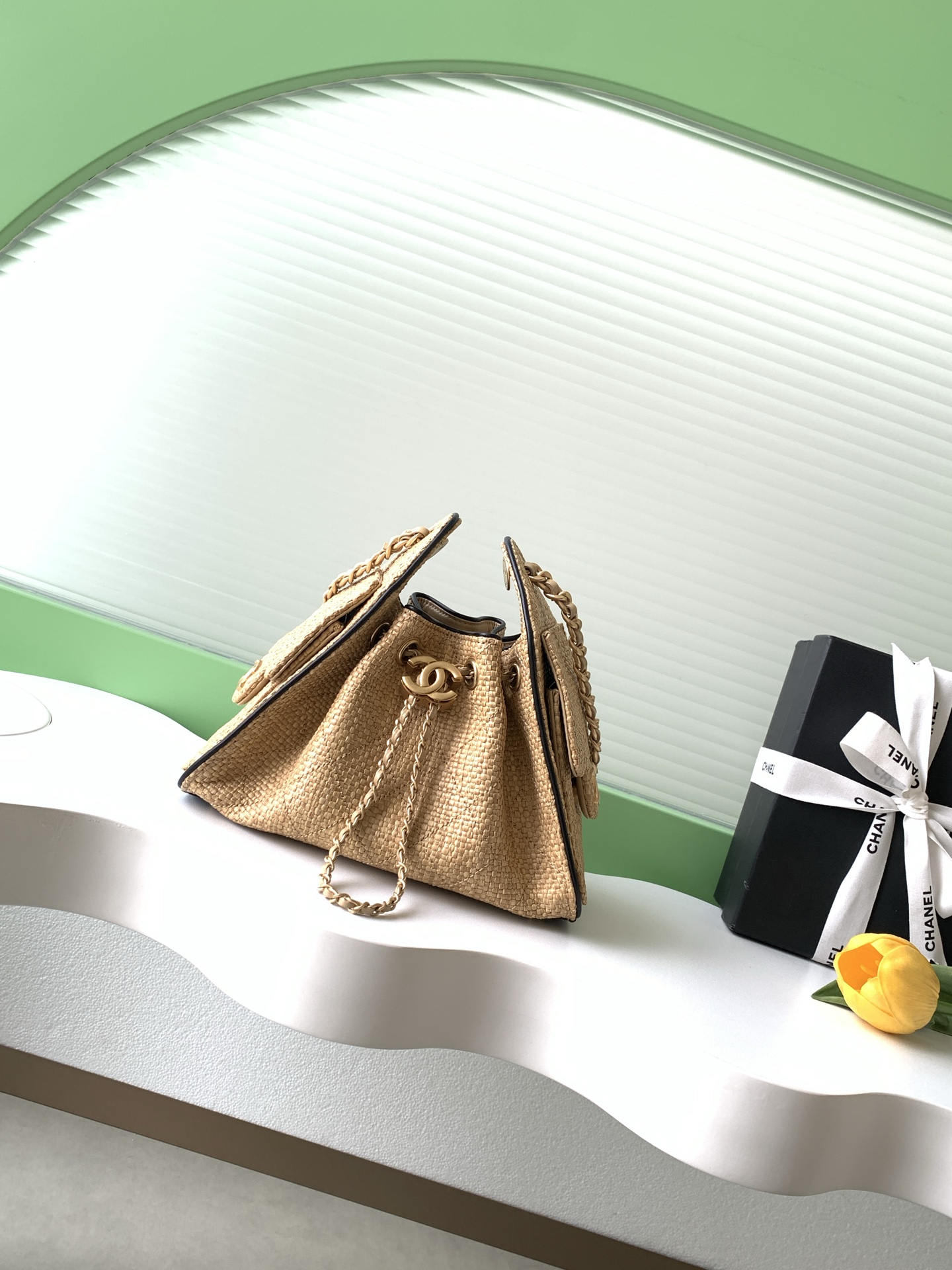 Chanel 샤넬 26P 라피아 버킷백 가방 스몰