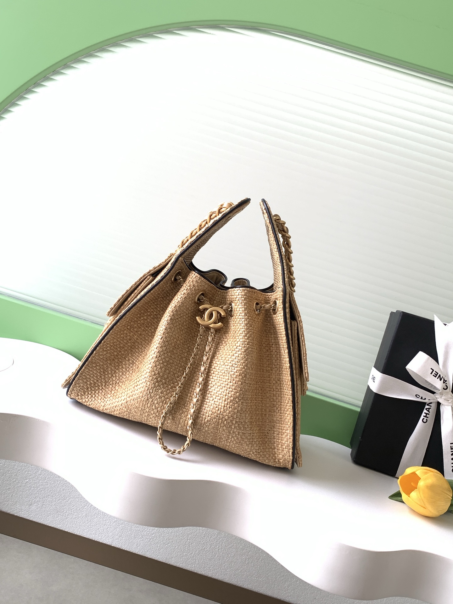 Chanel 샤넬 26P 라피아 버킷백 가방 라지