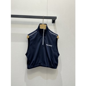 miumiu 미우미우 하프 집업 자수 로고 민소매 베스트 조끼 의류