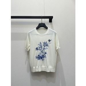 Dior CD 디올 플로럴 & 버터플라이 자수 반팔 니트 의류