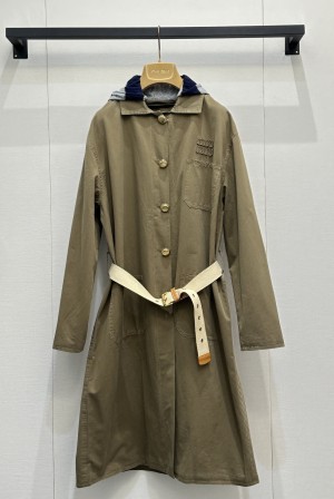 miumiu 미우미우 후드 레이어드 벨티드 코튼 트렌치 코트 자켓 재킷 의류