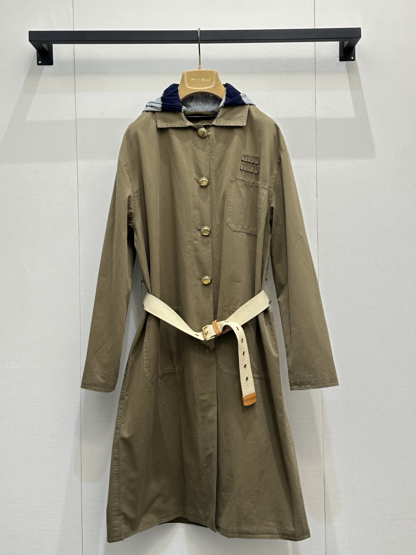 miumiu 미우미우 후드 레이어드 벨티드 코튼 트렌치 코트 자켓 재킷 의류