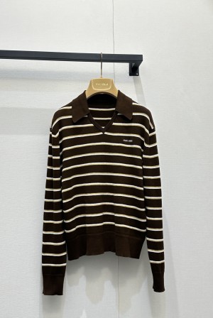 miumiu 미우미우 브라운 스트라이프 V넥 카라 긴팔 니트 의류