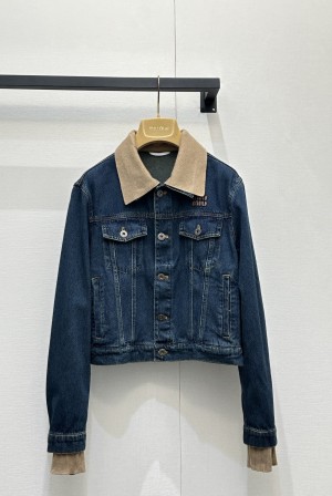 miumiu 미우미우 레더 패치 로고 데님 자켓 재킷 의류