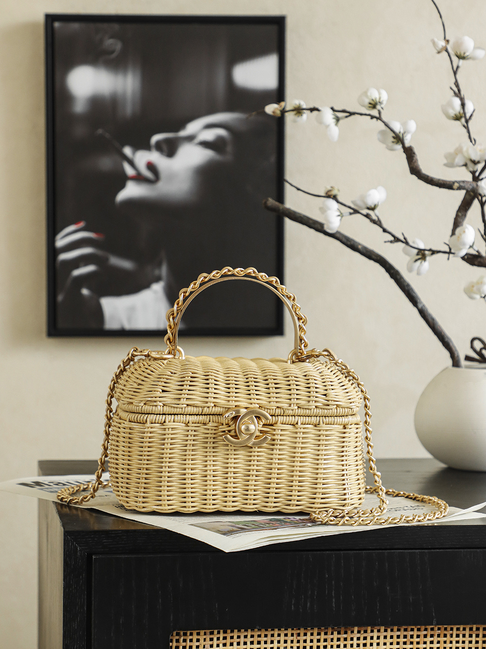 Chanel 샤넬 26C 라탄 핸들 카메라백 (내추럴 베이지) 토트백 숄더백 가방