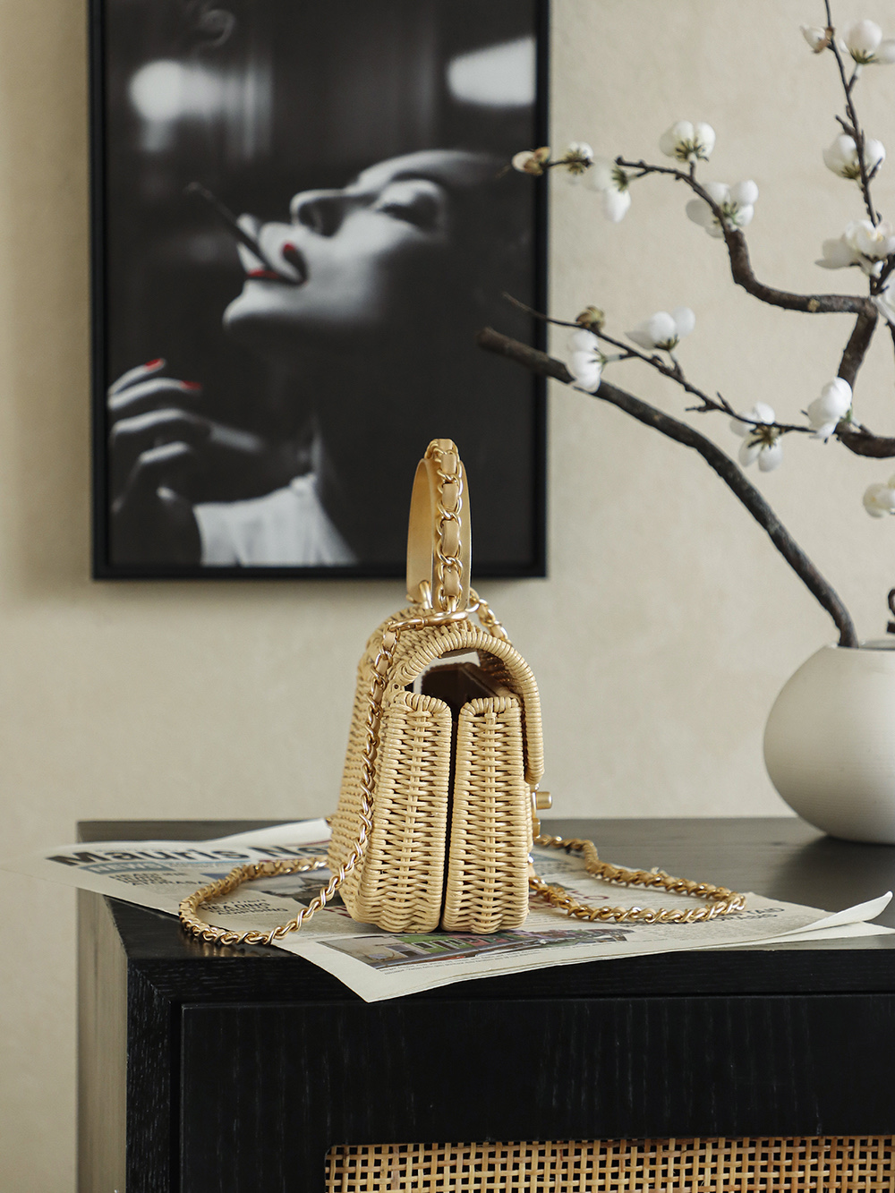 Chanel 샤넬 26C 라탄 핸들 CF 플랩백 (내추럴 베이지) 가방