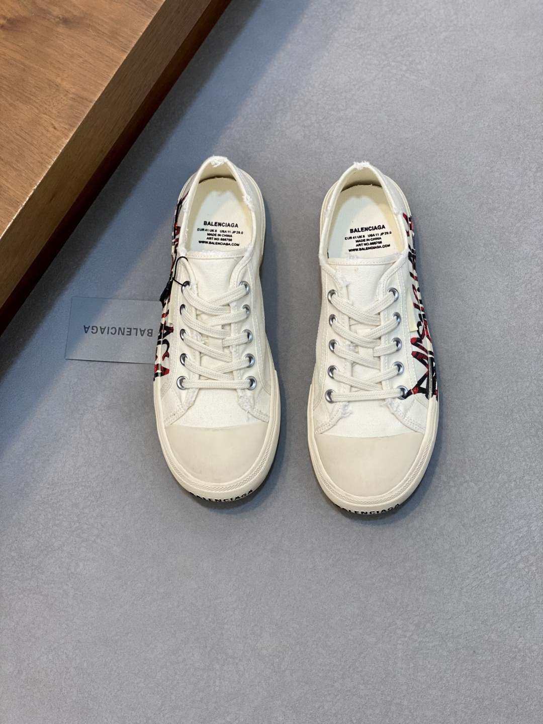 발렌시아가(Balenciaga) 프린지 데님 & GG 캔버스 스니커즈 신발