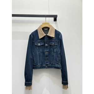 miumiu 미우미우 레더 패치 로고 데님 자켓 재킷 의류