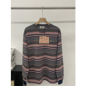 미우미우(Miu Miu) 레드 블루 스트라이프 긴팔 티셔츠 의류