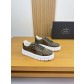 프라다(Prada) 폴리시드 카프스킨 & 실크 캔버스 스니커즈 신발