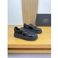 프라다(Prada) 폴리시드 카프스킨 & 실크 캔버스 스니커즈 신발