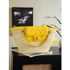 샤넬(Chanel) 26C 라피아 짜임 바스켓백 가방 - 옐로우 (라지)