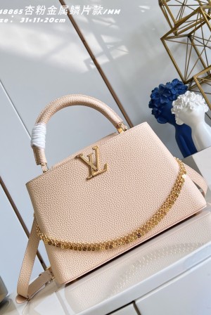 루이비통(Louis Vuitton) LV Capucines 카퓌신 MM 가방 - 애프리콧 핑크 메탈 스팽글
