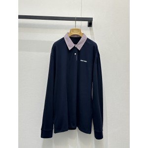 미우미우(MIU MIU) 로고 자수 배색 카라 니트 폴로 셔츠 의류