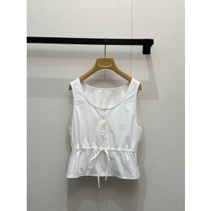 미우미우(MIU MIU) 로고 자수 스트링 슬리브리스 탑 의류