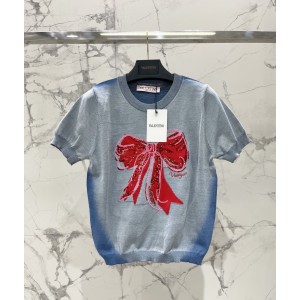 Valentino 발렌티노 리본 스팽글 라운드 반팔 니트 탑 의류