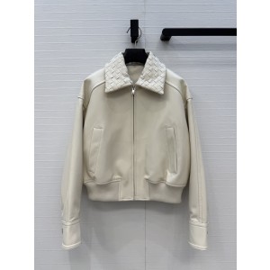 보테가 베네타(BOTTEGA VENETA) BV 빈티지 모던 위빙 카라 레더 자켓 재킷 의류