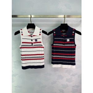 Chanel 샤넬 스트라이프 카라 민소매 나시 니트 의류