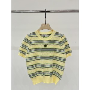 Chanel 샤넬 레터링 패치 스트라이프 니트 반팔 의류