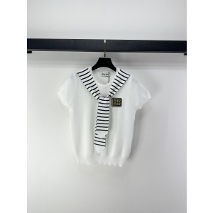 miumiu 미우미우 스트라이프 숄 니트 반팔 의류