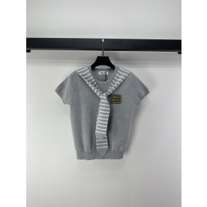 miumiu 미우미우 스트라이프 숄 니트 반팔 의류