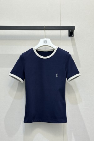 생로랑(YSL) 배색 로고 자수 반팔 티셔츠 의류