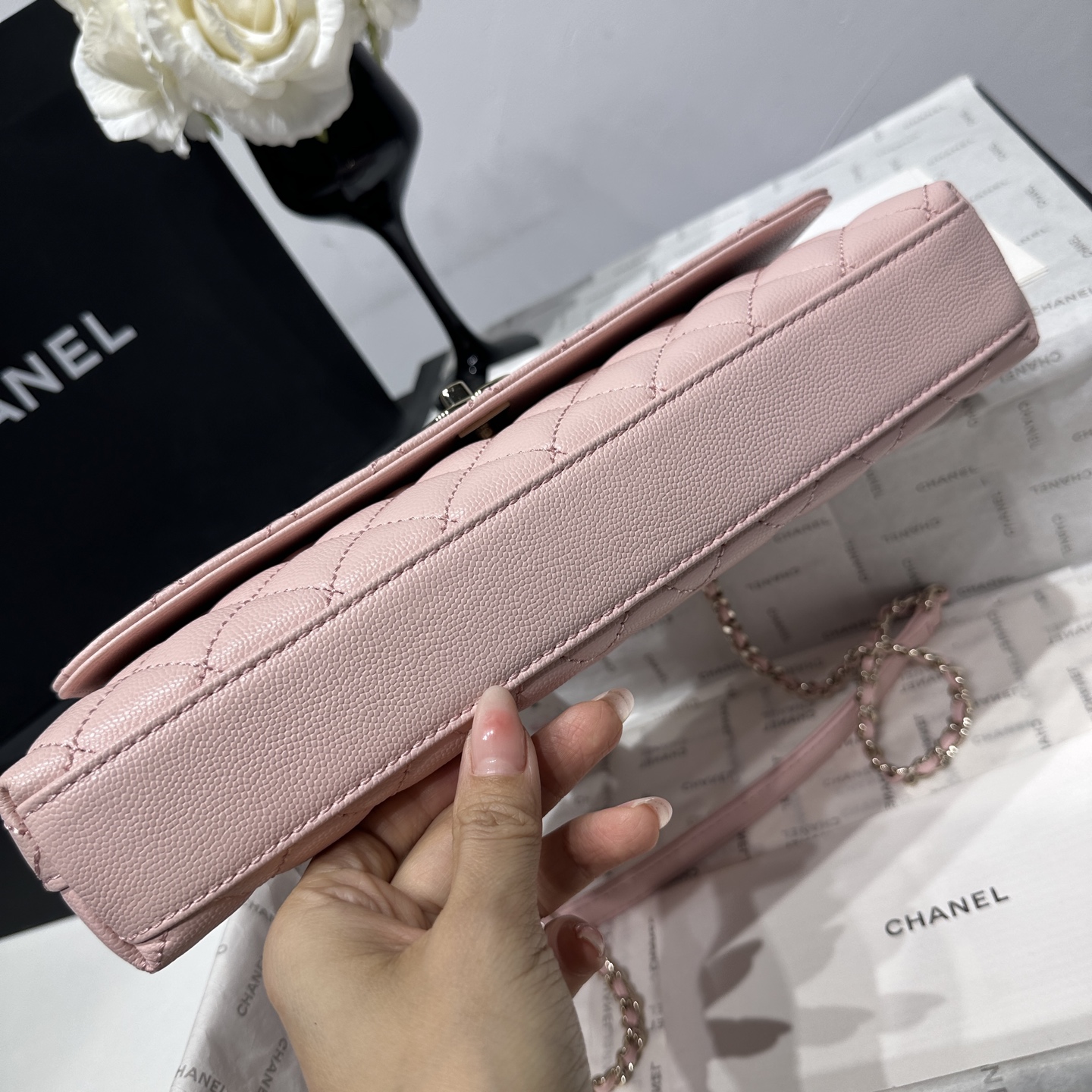 Chanel 샤넬 26P Coco handle 코코핸들 가로형 라이트 핑크 (샴페인 골드) 가방