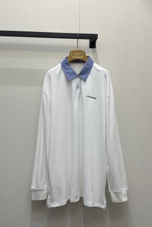 미우미우(MIU MIU) 체크 배색 레이어드 피케 폴로 긴팔 의류