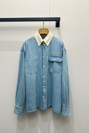 미우미우(MIU MIU) 배색 코듀로이 카라 데님 셔츠 의류