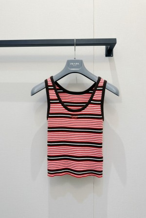 프라다(PRADA) 스트라이프 자수 니트 나시 의류