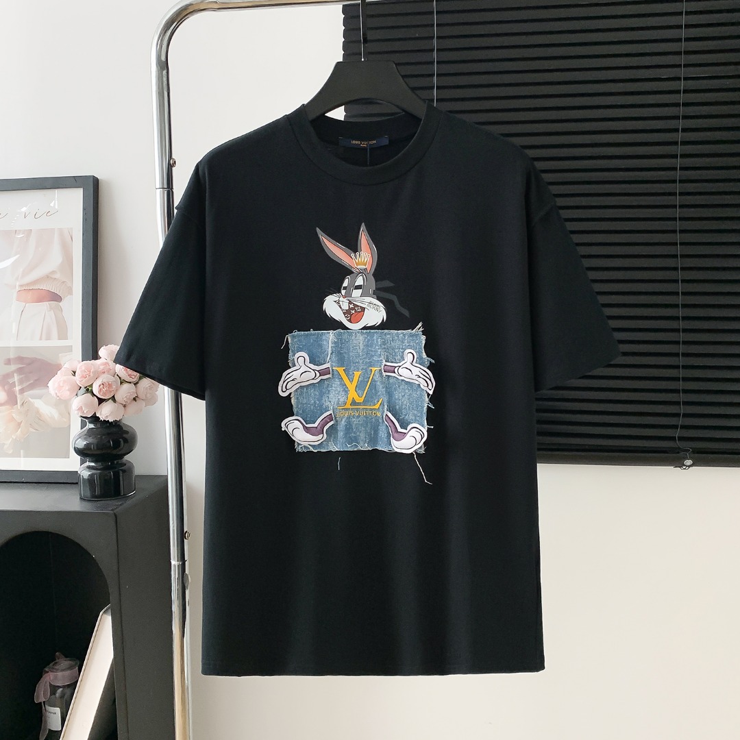 루이비통(LV) 로고 데님 패치 반팔 티셔츠 의류