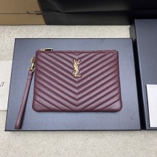 [YSL] 생로랑 클래식 퀼팅 클러치백 - 스몰 (버건디 램스킨/골드) 가방