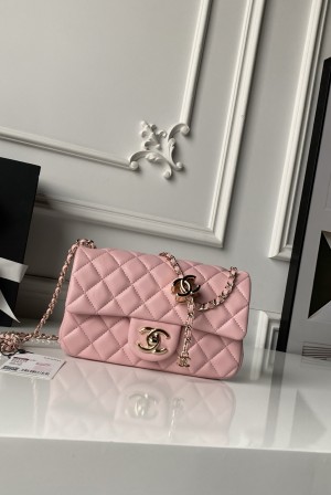 [Chanel] 샤넬 26C CF 시리즈 샴페인 골드 램스킨 (AS5759) 숄더백 가방 미디움