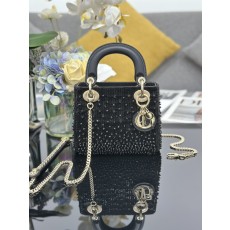 [Dior] 레이디 디올 미니 3구 토트백 숄더백 가방 - 블랙 비즈 자수