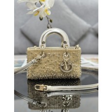[Dior] 레이디 디조이(Lady D-Joy) 마이크로 백 토트백 숄더백 가방 - 골드 비즈 자수