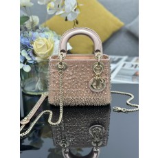 [Dior] 레이디 디올 미니 3구 토트백 숄더백 가방 - 골드 비즈 자수