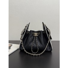 [Chanel] 샤넬 26S 드로스트링 버킷백 호보백 미니 가방 - 블랙 은장/빈티지 금장