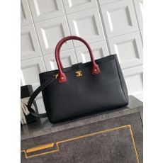 [Chanel] 샤넬 서프(Cerf) 토트백 가방 - 블랙 & 버건디 핸들 (금장) 미디움